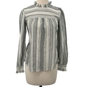NWT LOFT Long Sleeve‎ Pullover Top Textured Embroidered Gathered Black/White XS